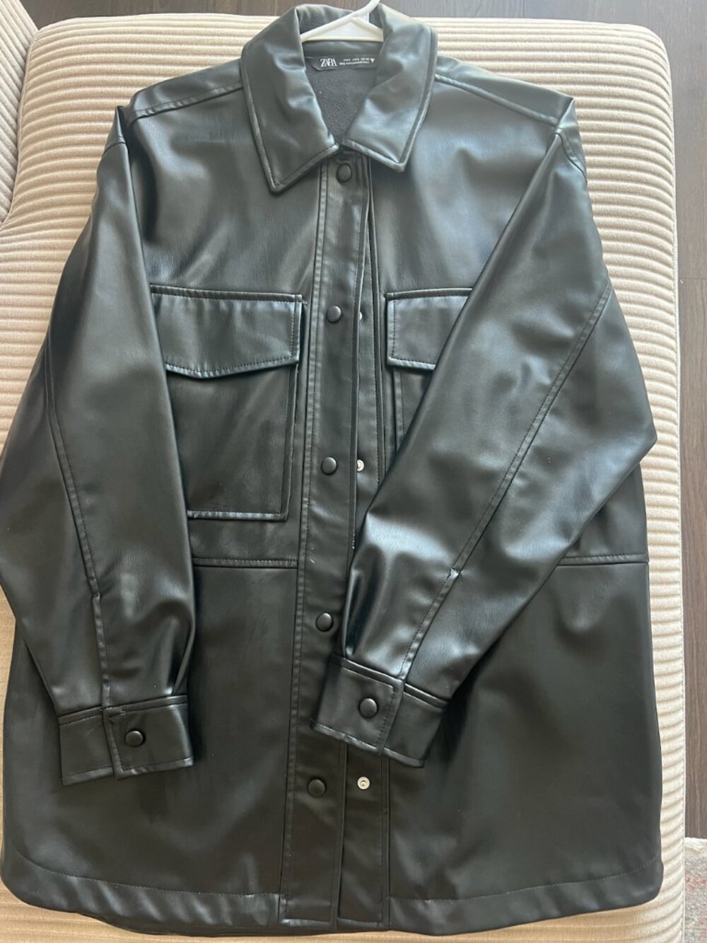 Black Faux Leather Overshirt Jacket – Size S